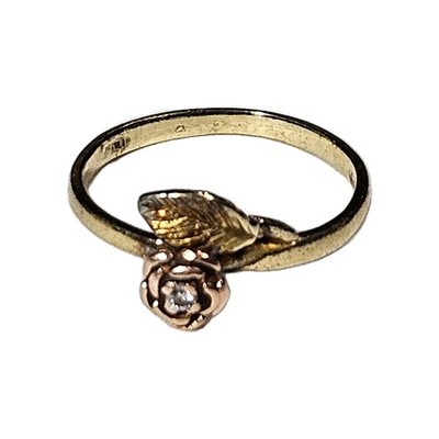 Vintage 14k Aisco 3D Rose Ring Gelbgold Rotgold 2,11 Gramm Diamant Mitte Größe 6