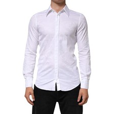 DOLCE & GABBANA Shirt White Cotton MARTINI Paisley Jacquard 37/US14.5/XS $1200