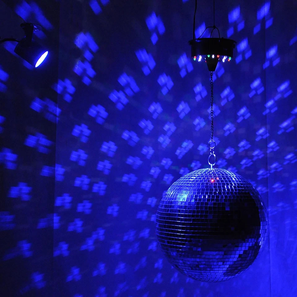 12" Mirror Disco Ball & Rotating Motor PinSpot Light Set Home Party Club Stage - Image 4 of 4