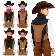 Boys Vest Birthday Western Outfits School Show Cowboys Dance Cowgirl Girls