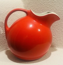 Hall Pottery Chinese Red Ball Pitcher with White Handle — listing 4