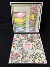 Aynsley Regal Pembroke Fine Bone China Set Of 4 Cups And Saucers Floral & Birds