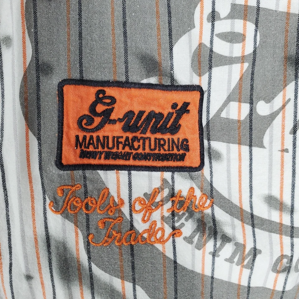 Camisa G-Unit Para Hombre Grande Blanco Rayas Pintura Salpicaduras Parche Abotonado Manga Larga Foto 2 de 4