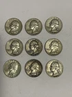 Washington Quarters 90% Silver- 1946-1964- LOT of 9