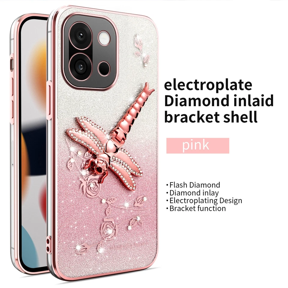 For OnePlus 13T, Fashion Bling Glitter Butterfly Stand Soft Clear Cover Case - Image 2 of 4