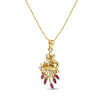 Marquise Rubin Halskette 14k Gelbgold