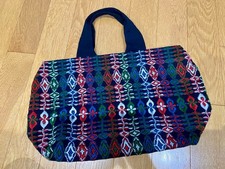mina perhonen Petal Flame Navy Wool Tote Bag with Embroidery and Cotton Lining