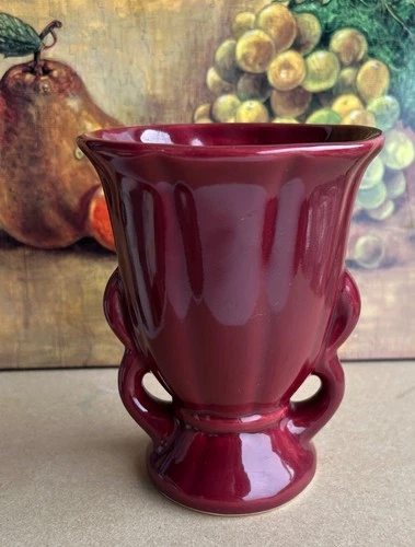 VTG Bauer Pottery Los Angeles California Art Deco Vase Burgundy Early MCM 40s