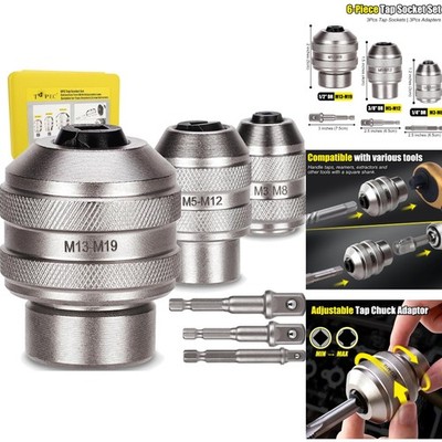 6-Piece Tap Socket Set CR-MO Steel Extraction Tool Universal M3-M19 & Adapters