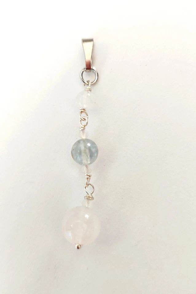 Ciondolo in argento 925 con pietra prenite naturale quarzo rosa regalo natale - Immagine 4 di 4