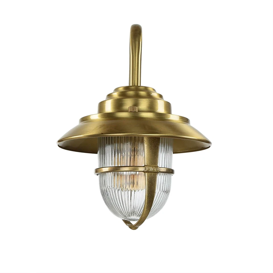 Maritime Außen Leuchte Messing Riffelglas IP64 rostfreie Wand Lampe Balkon Hof - Bild 3 von 4