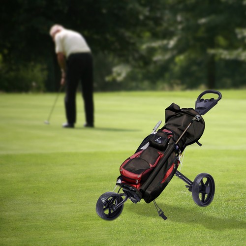 3 Wheel Golf Push Cart Folding Golf Walking Push Cart Roller Golf Bag Holder - Picture 3 of 15