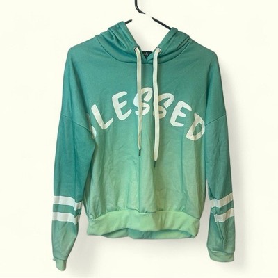 Justify New blue green ombree ladies hoodie Blessed size medium faith cozy