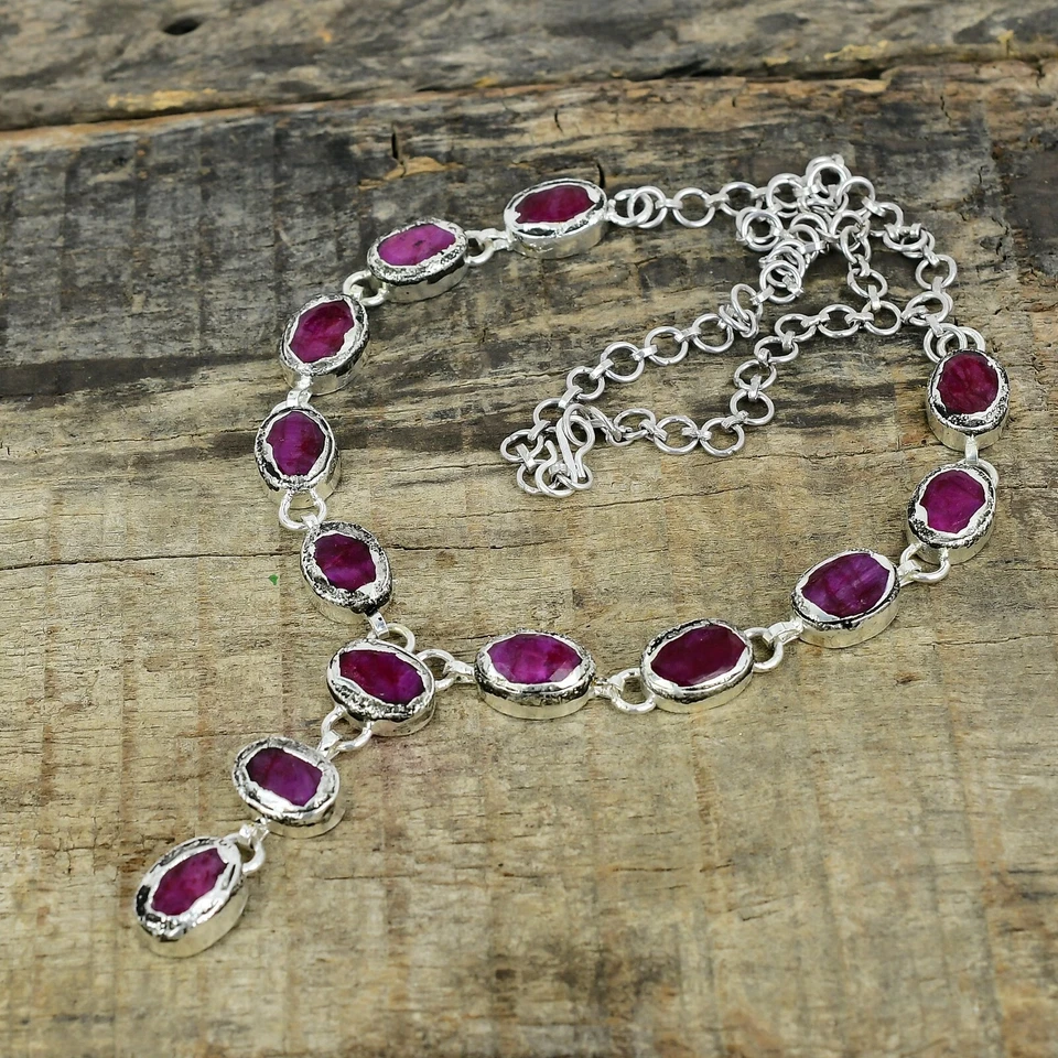 Pink Ruby Gemstone Electroformed 925 Sterling Silver Necklace For Wedding Gifts - Image 3 of 4