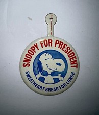 "Snoopy for President Sweetheart Bread for Lunch" Fold Tab Pin-Back Button