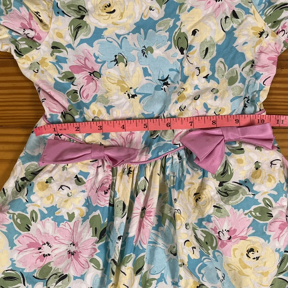 Vintage 1990s Sz 5 Floral Party Dress Net Petticoat Bows Ruffles Me Too USA Made - Image 4 of 4