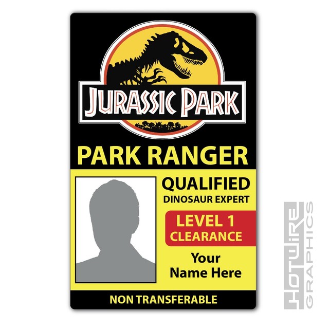 Personalised Printed Novelty Id Jurassic Park Ranger Dinosaur Expert 