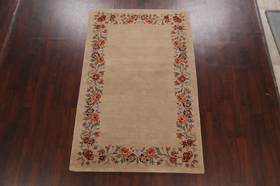 LIGHT BROWN Bordered Oriental Area Rug Hand-tufted Transitional Foyer Carpet 5x8 - Image 2 of 4