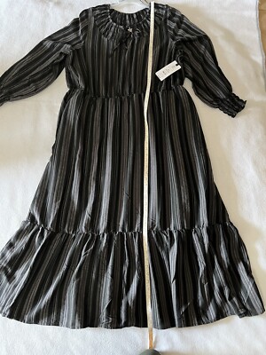 Terra & Sky Long Sleeve Peasant Maxi Dress Black w/ Stripes Size 2X | eBay