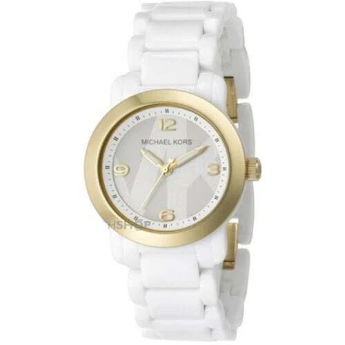 OROLOGIO NEW MICHAEL KORS TONO ORO QUADRANTE LOGO MK CINTURINO ACRILICO BIANCO MK4233