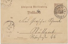 WÜRTTEMBERG 1894 3Pf Kab.-GA-Orts-Postkarte (Druckdatum 15 12 93) K1 „STUTTGART