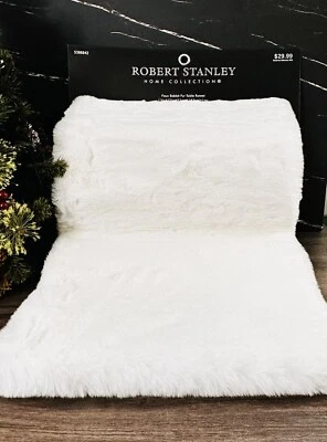 Robert Stanley White Faux Fur Table Runner Christmas 72” NWT