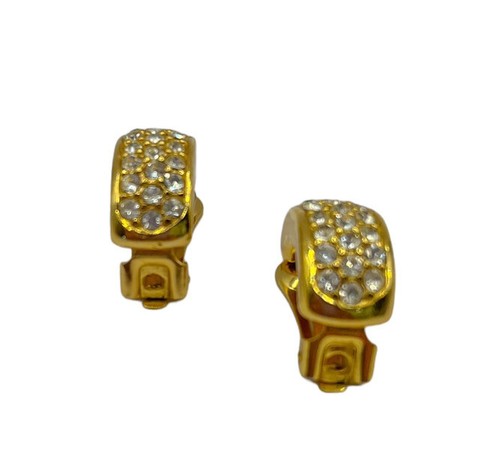 Vintage 80s Christian Dior Gold Tone Rhinestone Earrings Signed Clip On Crystal - Picture 20 of 22