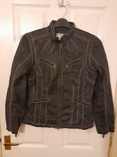 Heine Women Black Genuine Leather Bikers Jacket Size 12,full Zip,2 Ways Zip