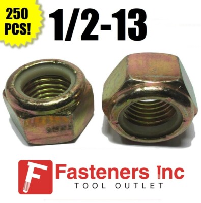 (Qty 250) 1/2-13 Grade 8 Nylon Insert Lock Nuts Nylock Yellow Zinc Plated