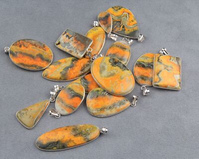 Pendant 20 Pcs Bumble Bee Jasper Crystals Silver Overlay Handmade Jewelry P-008
