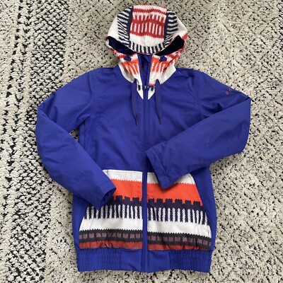 WOMENS SM ROXY SKI/SNOWBOARD Jacket Blue Crochet Print. Long Slim Fit RN#114199
