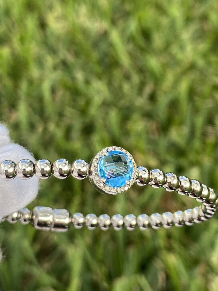 Brazalete Brazalete Cierre Magnético Diamantes Topacio Azul Acero Plata Esterlina Con Cuentas Foto 4 de 4