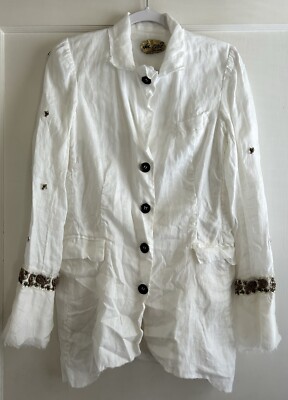 $1.9K NWT Da Rold Le Cuir Perdu Hemp Embellished Boho Art To Wear Jacket Size 42