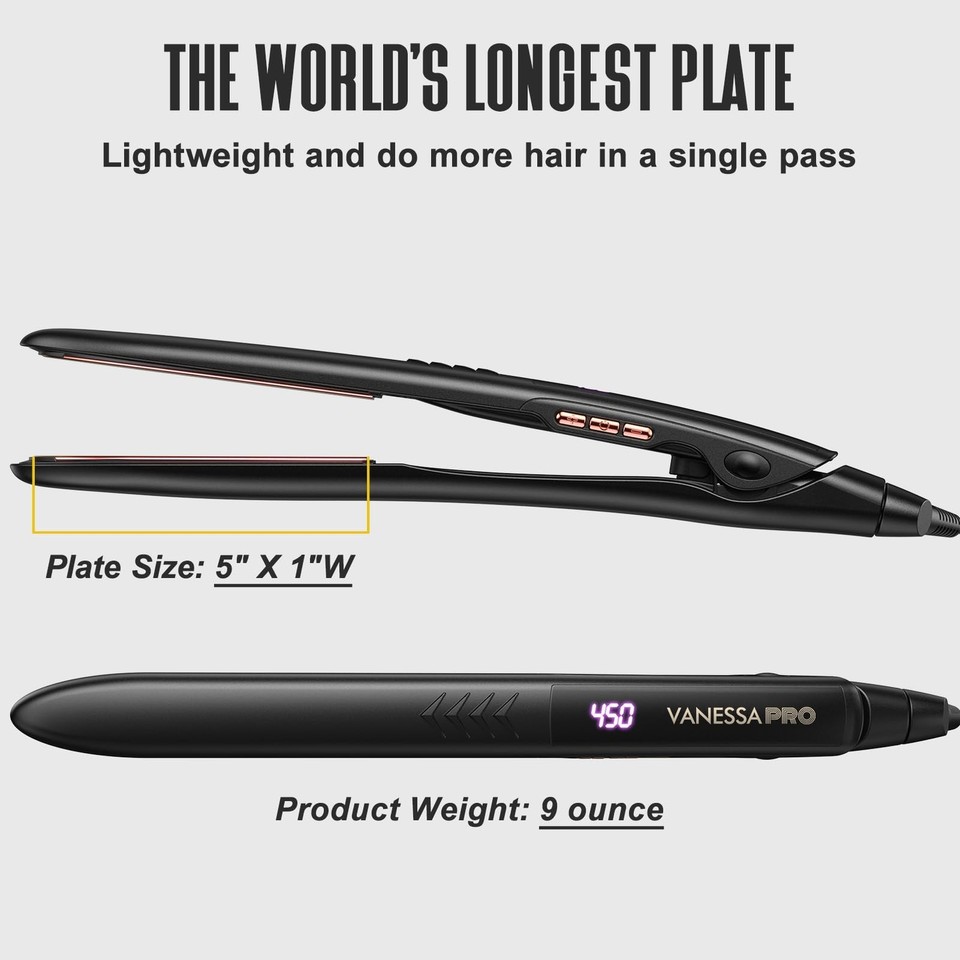 VANESSA PRO Flat Iron Hair Straightener, 100% Pure Titanium Flat Iron ...