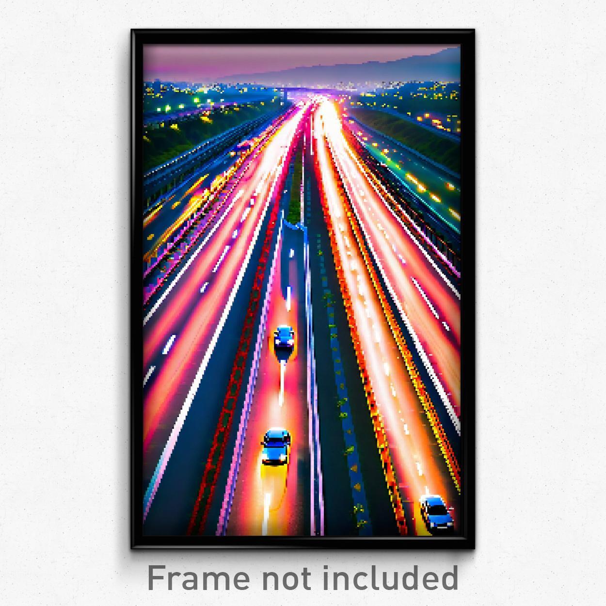 8 Bit Psychedelic Pixel Art Poster - Fancy Highway Video Game Print