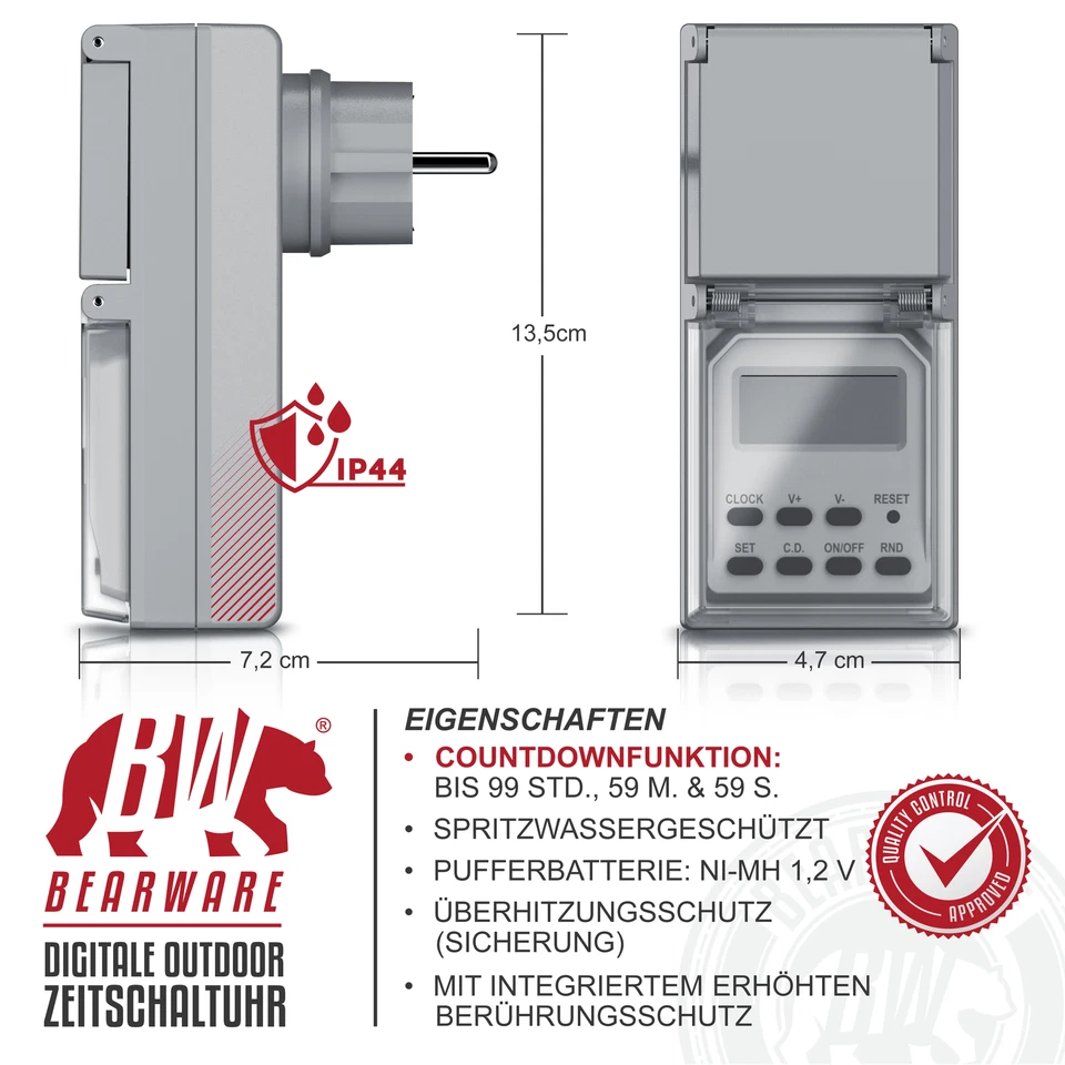 Bearware Digitale Zeitschaltuhr 20 Programme Outdoor Zufallsfunktion IP44 Grau - Bild 4 von 4
