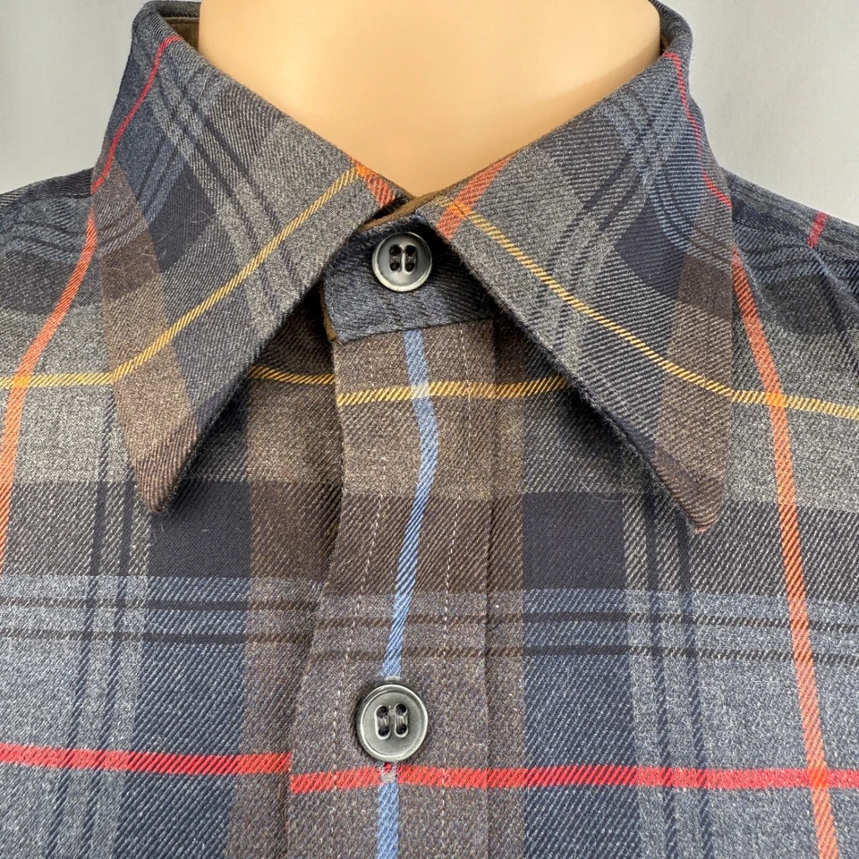 Camisa masculina vintage Alex Cannon com botões tamanho G xadrez manga longa remendos de cotovelo de flanela - Imagem 3 de 4