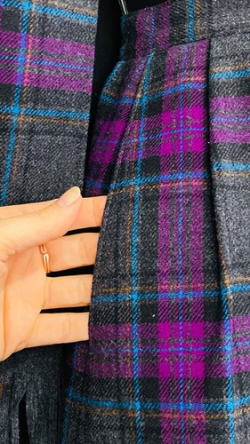 Vintage purple black gray plaid pencil skirt scarf set wool Pendleton high waist - Picture 4 of 9