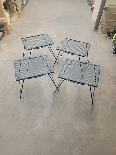 4 Vintage Mid Century Modern Green Wrought Iron Mesh Patio Tables
