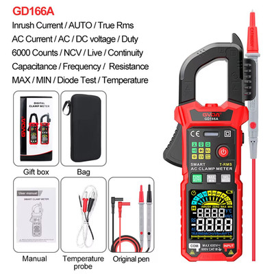 Clamp Meter Digital Multimeter DC/AC Current 6000 Counts Car Amp Hz Capacitance 
