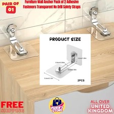 Furniture Wall Anchor Pack of 2 Adhesive Fasteners Transparent No Drill Safety
