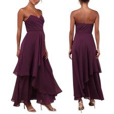 NWOT Lulus Revered Elegance Purple Pleated Bodice Strapless Chiffon Maxi Dress
