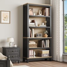 71" Farmhouse Bookcase Adjustable Shelves 5 Tier Tall Bookshelf with Wooden Legs