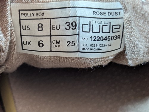 HEY DUDE Polly Sox Loafers Womens 8 Rose Dust Tan Slip On Snake Print Heels Logo - Picture 12 of 12
