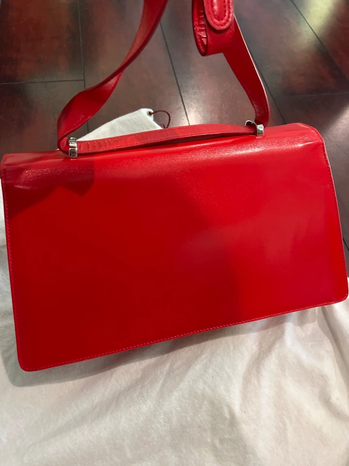 RARO Auténtico Bolso de Mano Escada Monedero Rojo Bordado Flores NUEVO De Colección Foto 4 de 4