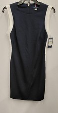 Tommy Hilfiger Women's Side Button Navy Blue/White Size 4 Sheath Dress
