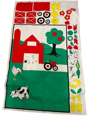 Vtg 1977 Creative Express Fabric Farm Panel Animal Barn Animals