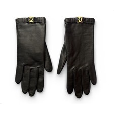 Vtg Aris Novakid Leather Gloves Womens Small Black Brown Stitching Gold Buckle