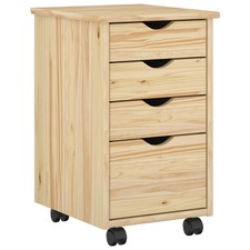 Rolling Cabinet with Wheel Solid Pine Wood Storage Home Office Unit  vidaXL