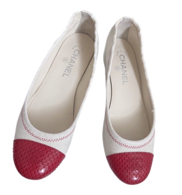 chanel ballet flats white canvas red python snake… - image 1